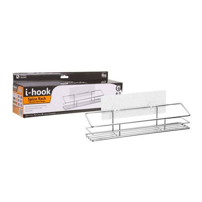 I-Hook 33cm Wall Hanging Stainless Steel Spice Rack Organiser Storage Silver