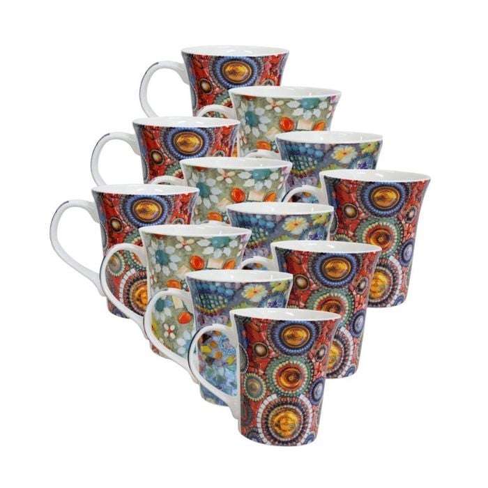 12PK Lavida Ceramic Mugs Mosaic 10.5x9cm - Assorted