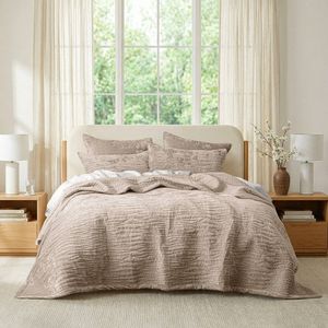 3pc Renee Taylor Blake Velvet Coverlet Cotton Bed Sheet Set Nude Queen/King