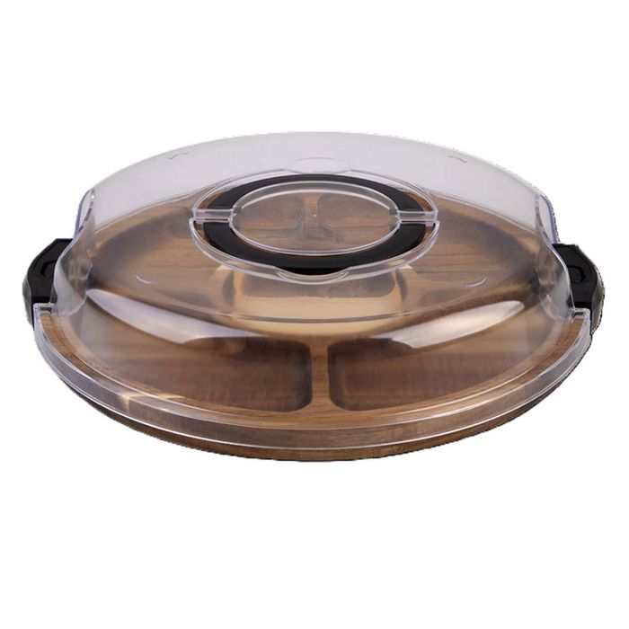 Alfresco Lane Acacia Wood 5 Compartment Round Grazing Platter with Lid