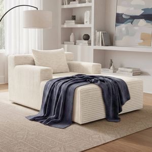 Oikiture Compressed Chaise Chair Corduroy Single Sofa Bed Couch Beige