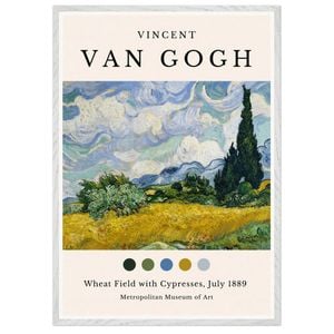 Galrie Van Gogh Wheat Field with Cypresses Art Print - Post-Impressionist Masterpiece, White Frame, A2 42 x 60cm (16 x 24inch)