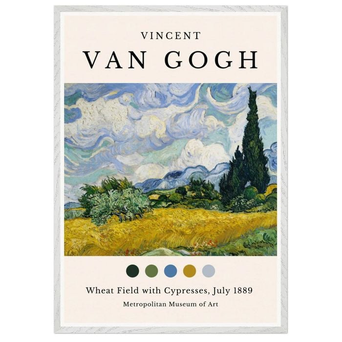 Galrie Van Gogh Wheat Field with Cypresses Art Print - Post-Impressionist Masterpiece, White Frame, A2 42 x 60cm (16 x 24inch)