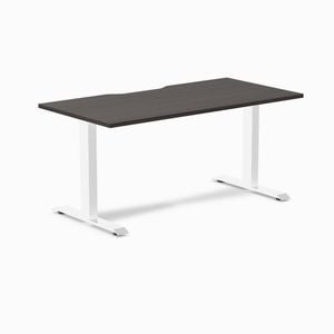Desky Fixed Height Burnished Wood Scalloped Melamine Desk 150x75cm White Leg