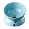 Elevated Cat Food Bowl, Ceramic Raised Cat Bowl, Tilt Angle Protect Cat's Spine, Anti Vomiting Cat Dish,  Lake Blue