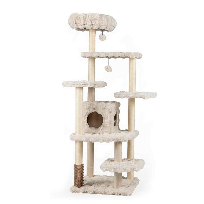 Costway Cat Tree Scratcher Furniture Tower Condo House-Beige