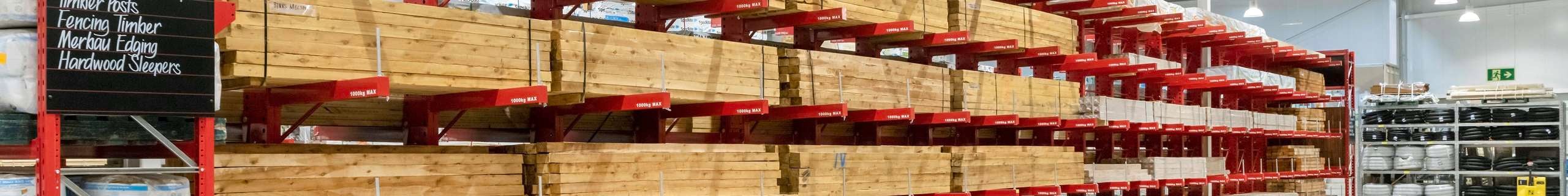 Bunnings timber yard inside store.