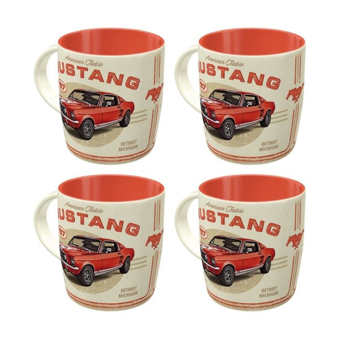 4x Nostalgic-art Ceramic Coffee Mug Ford Mustang Gt 1967 Red Design 330ml