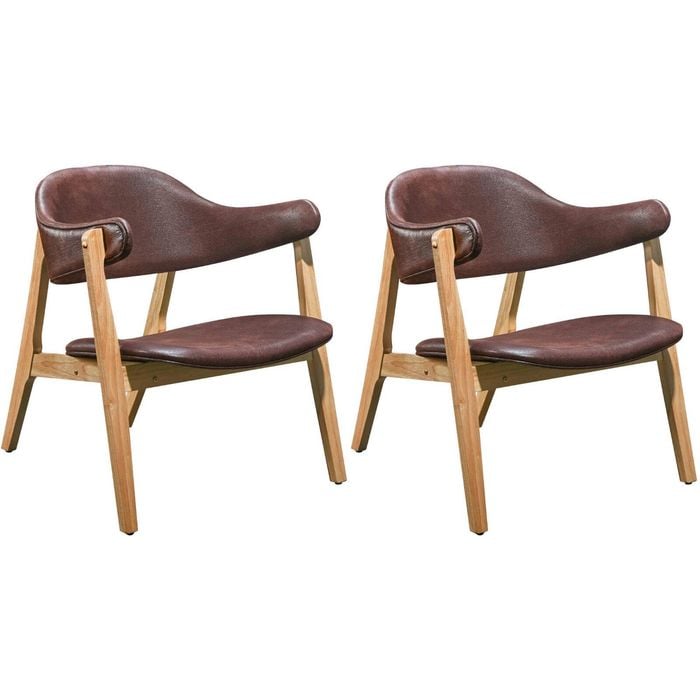 Angela Lounge Chair set of 2 - Dark Chocolate Upholstery and Natural Oak Frame
