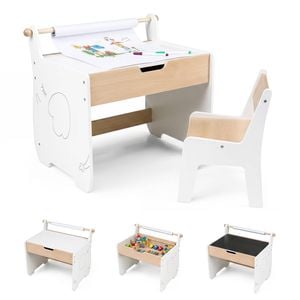 Costway 2-in-1 Kids Table & Chair Set Wooden Writing Desk White