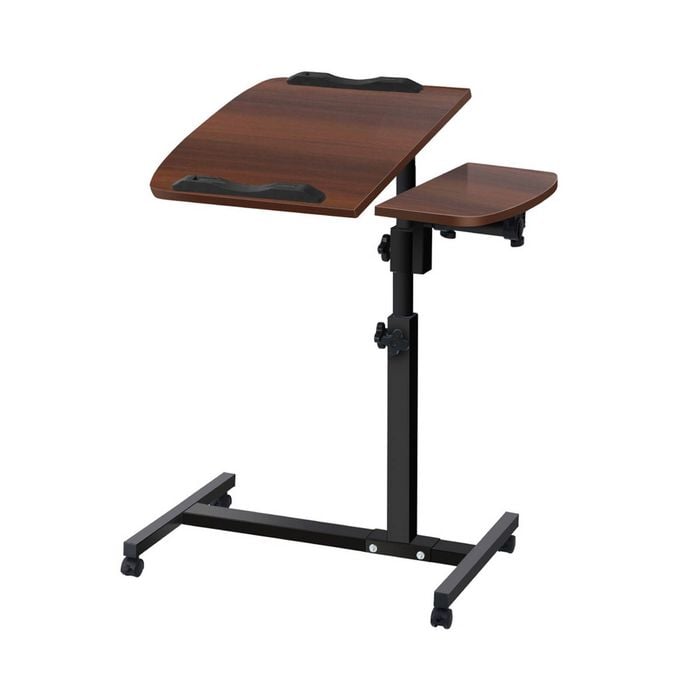 Adjustable Sit Stand Desk  Portable Wooden with Wheels - Walnut