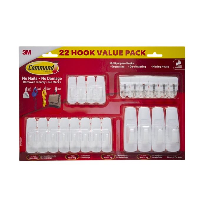 Command White Adhesive Mixed Wall Hooks Value Pack - 22 Pack