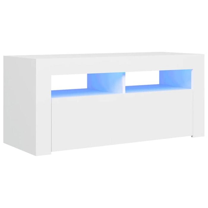 vidaXL TV Cabinet with LED Lights White 90x35x40 cm Hifi Storage Stand Rack