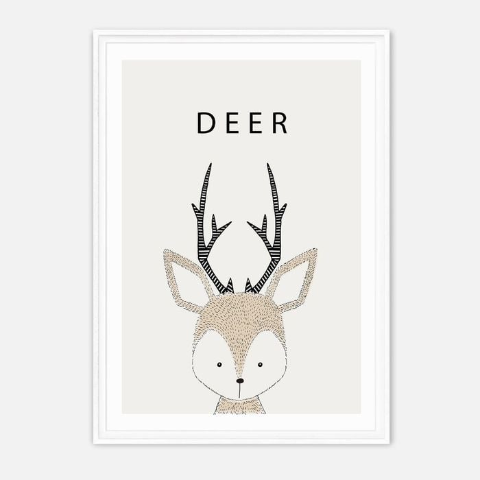 Galrie Charming Minimalist Deer Illustration - Whimsical Animal Art Print for Home Decor, White Frame, 70 x 100cm (28 x 40inch)