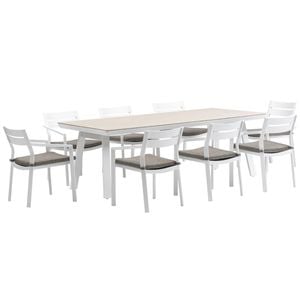 FurnitureOkay Bondi-Capri 9-Piece Sintered Stone Outdoor Dining Setting - White