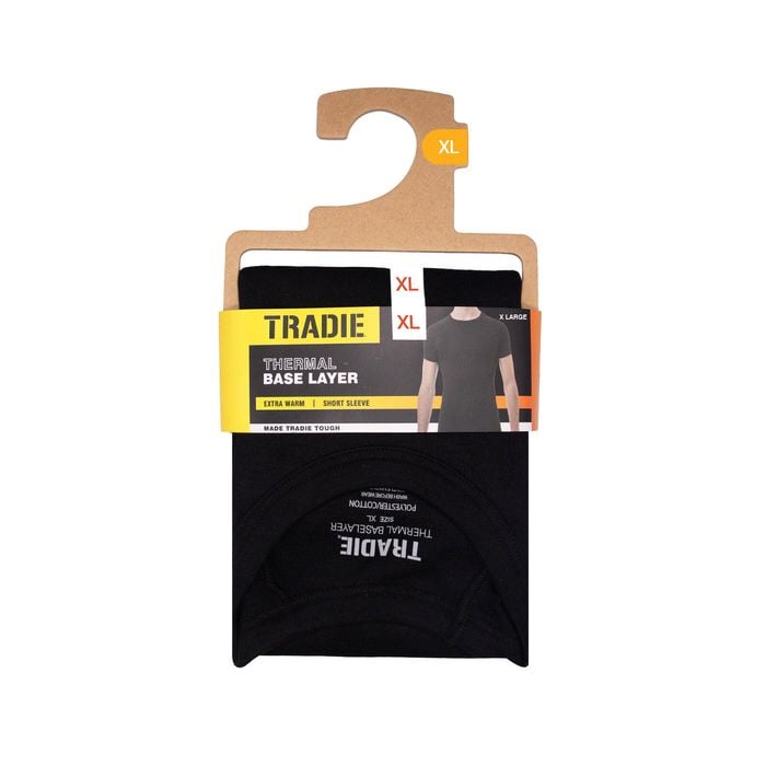 Tradie Men's Black Interlock Base Layer Short Sleeve Thermal - 1 Pack - Size X-Large