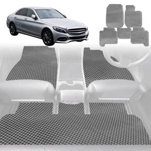 6D Diamond Car Floor Mats for Mercedes-Benz C-class Sedan (W205)2014-2021-Full Set-Grey-Outback GT