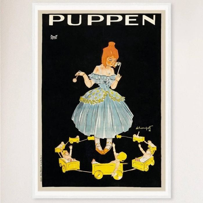 Galrie Charming Vintage Puppen Dolls Advertising Poster for Home Decor, White Frame, A2 42 x 60cm (16 x 24inch)