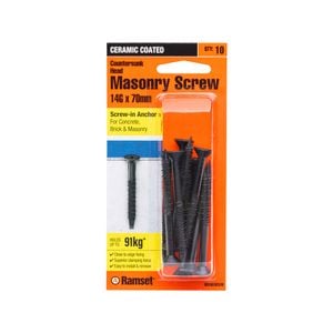 Ramset 14g x 70mm Black Countersunk Masonry Screw - 10 Pack