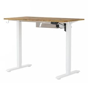 Advwin Electric Standing Desk Height Adjustable 100 x 55 cm White Frame + Walnut Desktop