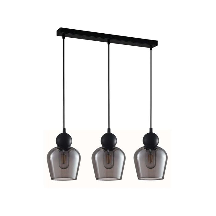 CLA Lighting CHAMPAN2 Interior Black Smoke Glass Ellipse Pendant Light- 3 lits Straight