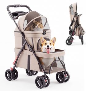 Advwin Foldable Dual-Layer Pet Stroller, Portable Dog Cat Travel Carrier Pram