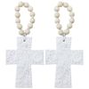 2PK LVD Resin Hanging Cross Embossed Decoration 11.5x.08x14.5cm Off-White