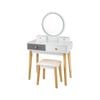 Costway Dressing Table Stool Set Led Round Mirror Makeup Desk W/removable Tabletop & Drawers