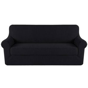 Smarcute 3 Seater 2-Piece Spandex Stretch Anti-Slip Sofa Cover Black