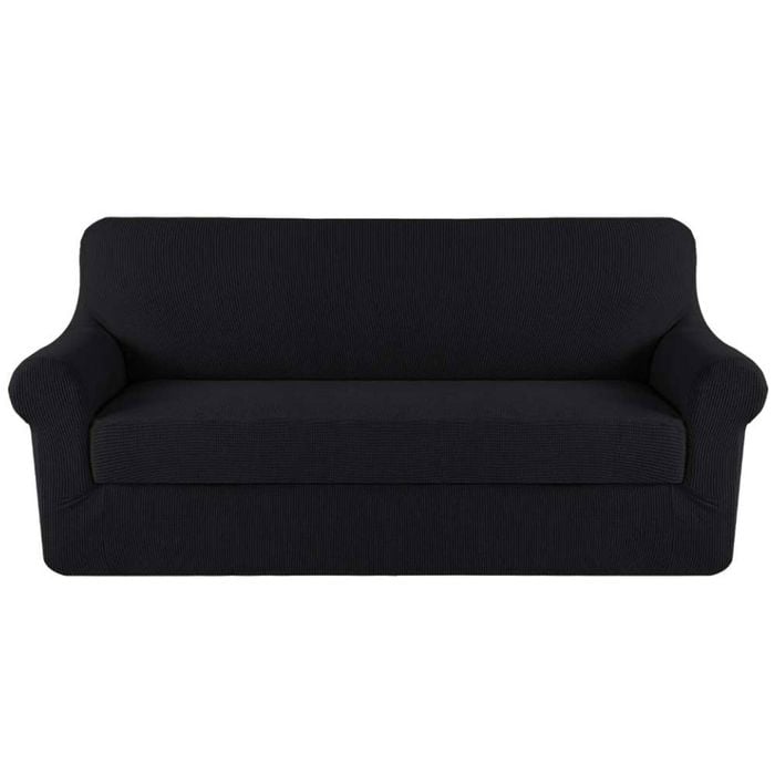 Smarcute 3 Seater 2-Piece Spandex Stretch Anti-Slip Sofa Cover Black