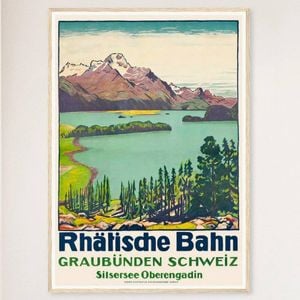 Galrie Rhaetian Railway Graubünden Switzerland Vintage Travel Poster Art Print Décor, Wood Frame, A1 60 x 84cm (23 x 33inch)