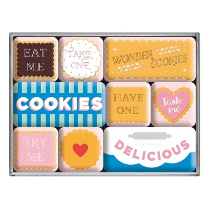 9pc Nostalgic Art Wonder Cookies 2.2/4.5cm Magnet Set Home Kitchen Fridge Decor