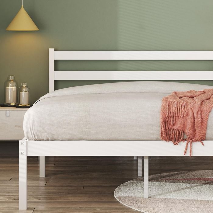 Zinus Single Robin Bed Frame Bamboo Wood Bed Base - White