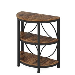 Oakory 60cm Half-moon 3-tier End Table Rustic Brown With Black Metal Frame