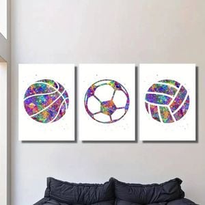 3pcs Basketball, Volleyball & Soccer Colourful  Print 100% Australian Made 3 x 40x60cm (Metal Print)