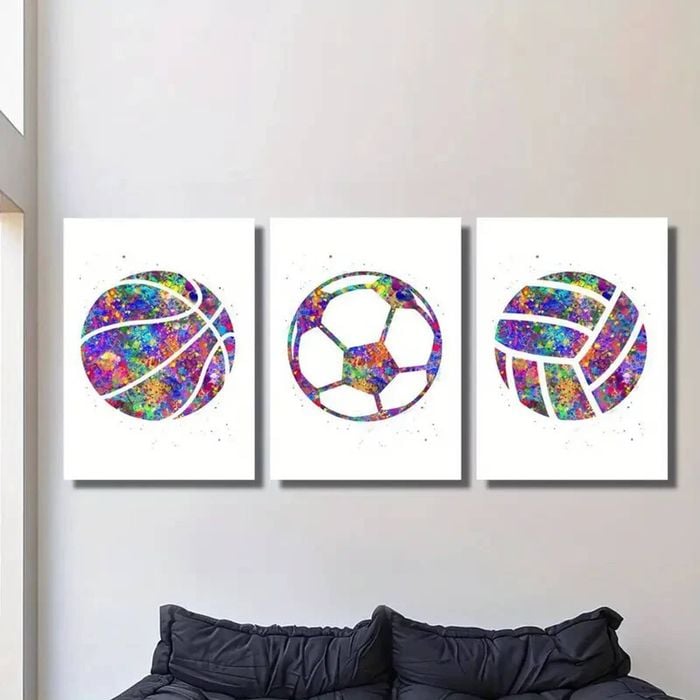 3pcs Basketball, Volleyball & Soccer Colourful  Print 100% Australian Made 3 x 40x60cm (Metal Print)