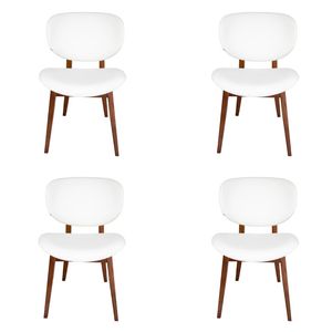 SK Designer Living | Pack of 4 | Nobu Upholstered Dining Chair | Walnut Legs - White PU Leather