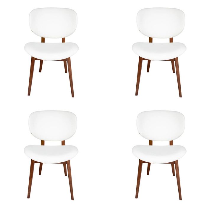 SK Designer Living | Pack of 4 | Nobu Upholstered Dining Chair | Walnut Legs - White PU Leather