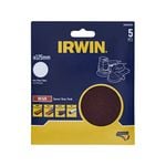 IRWIN 125mm 80G No Holes Quick Fit Random Orbital Sanding Discs - 5 Pack