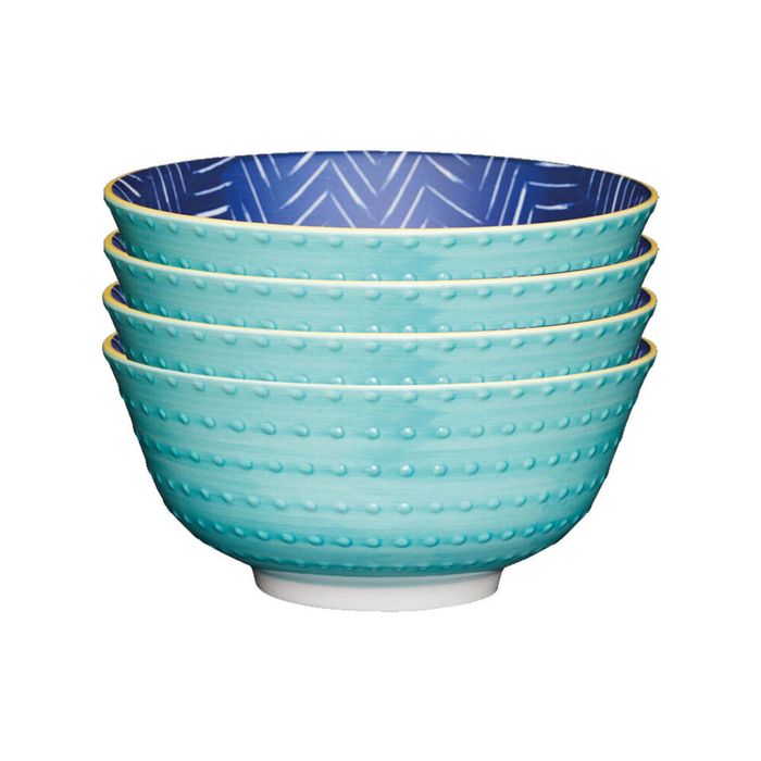 4PK Mikasa Does it All Glazed Bowl 15.7cm - Leafy Indigo
