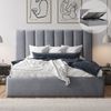 Celine Queen Fossil Grey Velvet Gas Lift Storage Bed Frame