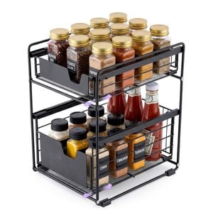 ADIVO Pull-out Pantry Spice Rack Organiser 33cm with Sliding Drawers - Black
