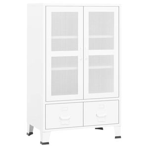 vidaXL Industrial Storage Chest White Metal Container Side Cabinet Sideboard