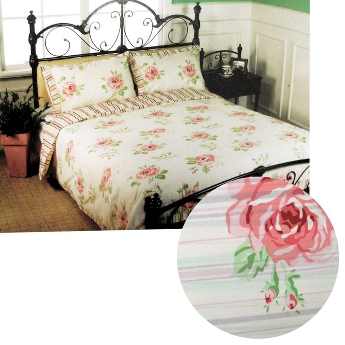 Bloomington Cream Rosie Stripes Polyester Cotton Quilt Cover Set Queen 210 x 210 cm