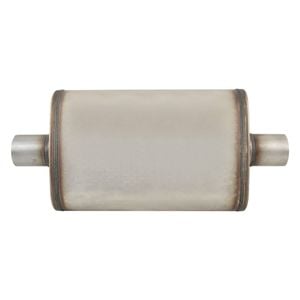 Outlaw T-409 stainless steel straight through muffler, single 2-1/4" inlet/outlet, centre/centre