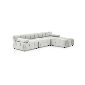 Foret 4 Seater Sofa Modular Arm Ottoman Tufted Velvet Lounge Couch Chaise Beige