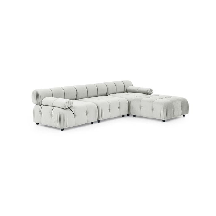 Foret 4 Seater Sofa Modular Arm Ottoman Tufted Velvet Lounge Couch Chaise Beige