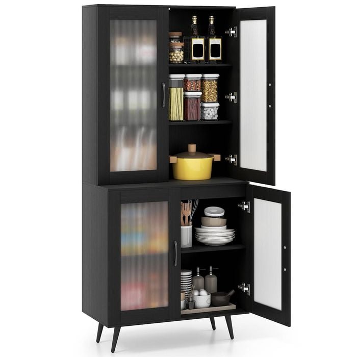 Costway 179cm Kitchen Pantry Cabinet Storage Cupboard Adjustable Sideboard Black