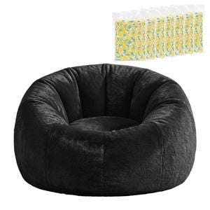 Artiss Faux Fur Bean Bag Chair With Filler Round Diy Stuffed Animal Storage Bean Bag Black