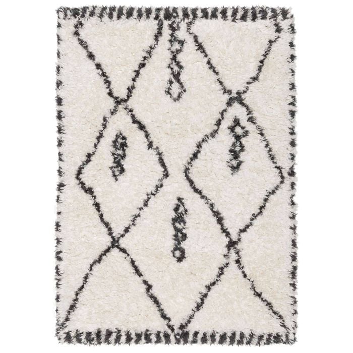 Loopsie-230cm X 160cm-alcara Cream And Black Diamond Shag Rug